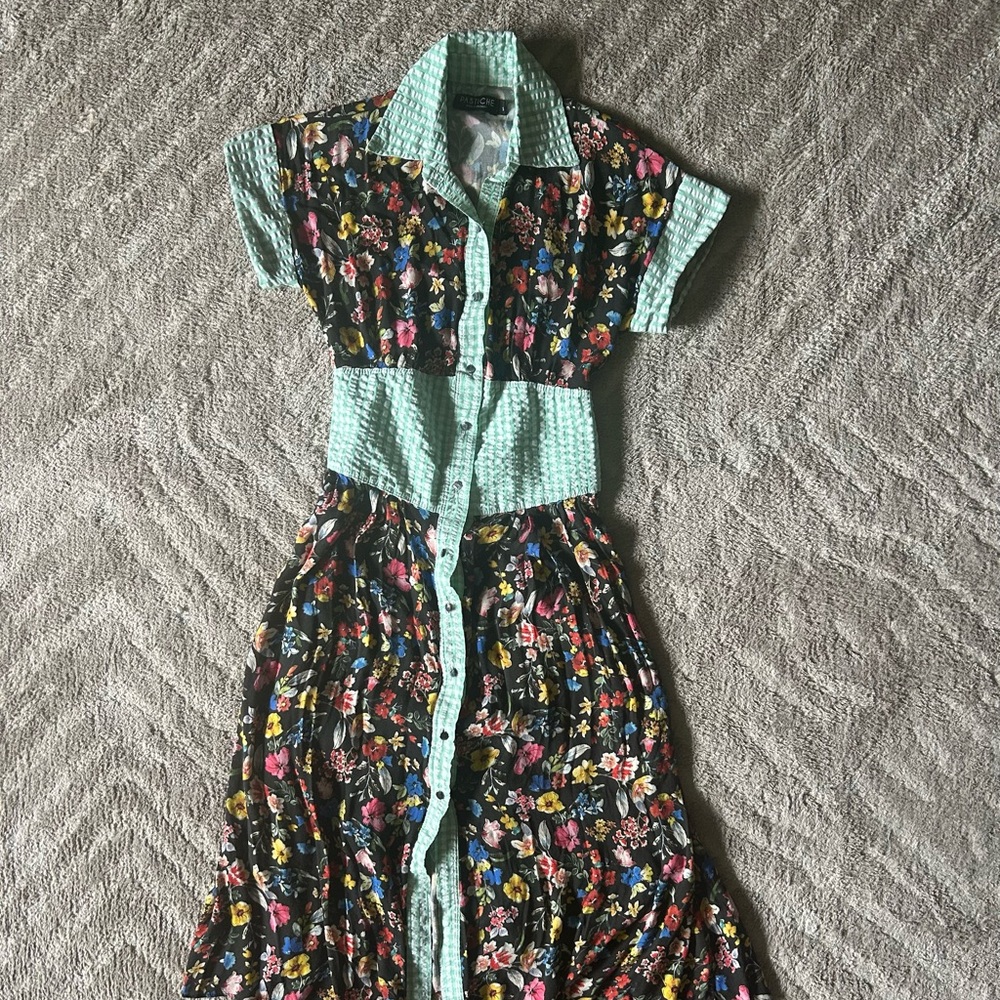 Floral Button-Up Dress with Textured Accents